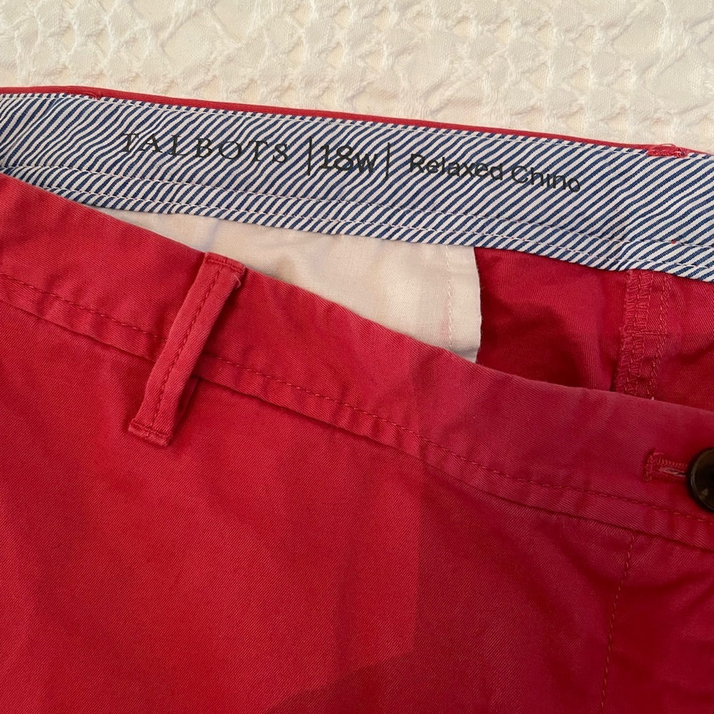 Talbots red (I call it Nantucket Red), relaxed chinos in excellent condition.